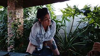 whoa babe with small waist and tattoos fingers plump ass with banana 🍌💦 wait what?!