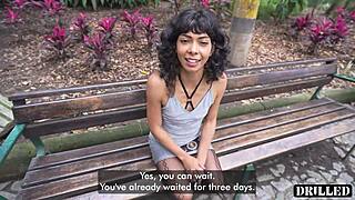 Busty Colombian Cleaning Lady Bent Over for Rough Outdoor Visa Fuck