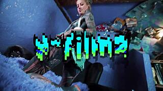 Skinny inked teen squirts hard gaping ass prolapses in wild solo toy fisting