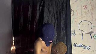 ebony beauty strokes her huge curved dick to orgasm