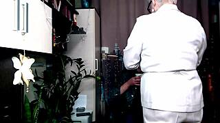 Filming elderly secretary's juicy shaved pussy stretched in rough domination movie