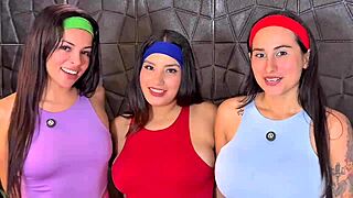 Three amateurs ride cock cowgirl style before switching to outdoor anal pounding