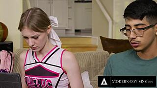 petite cheerleader melody marks bets virginity on nerd's monster cock ride